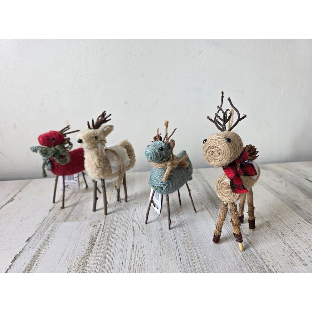 Enchanted Forest reindeer stick ornament Xmas decor set knit